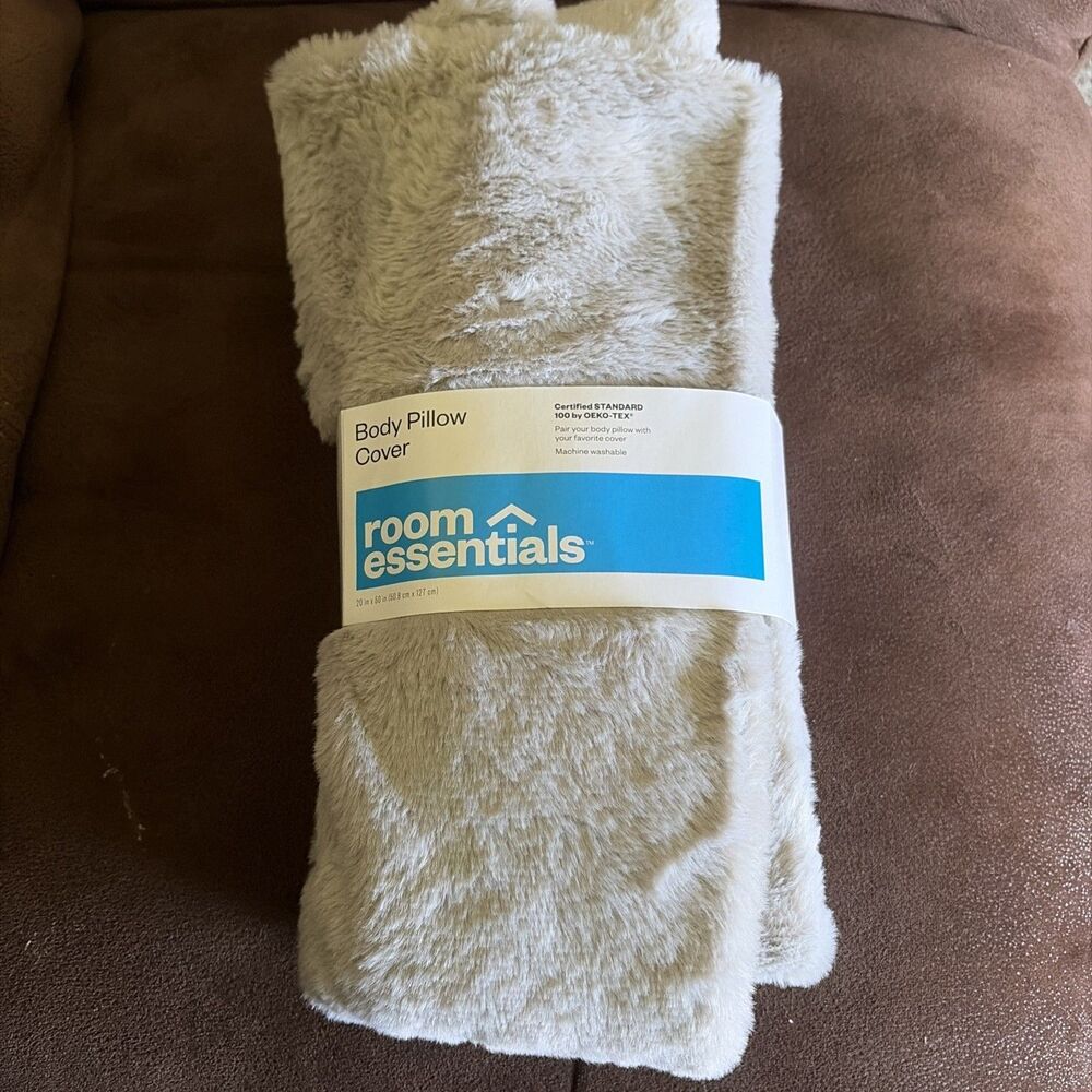Target Room Essentials Soft Light Gray Faux Fur Body Pillow Cover 20" x 50" NEW